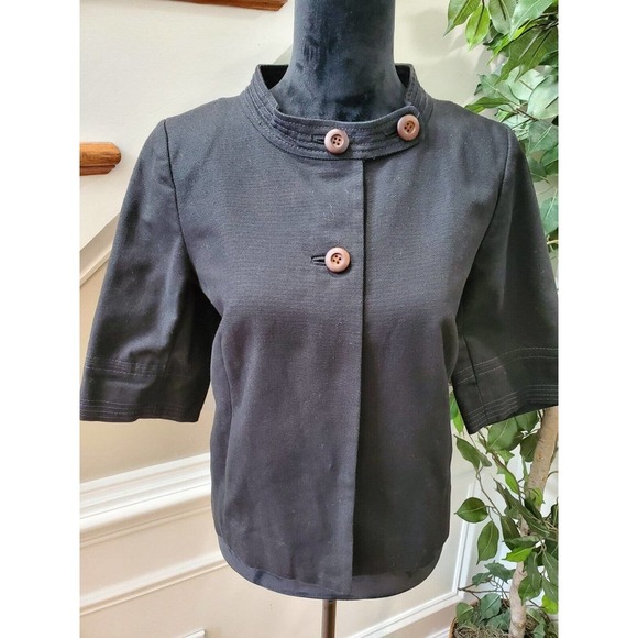 J.Crew Women Black 100% Cotton 3/4 Sleeve Buttons Front Casual Jacket Blazer 8 - Picture 2 of 11